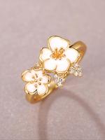 Flower Rhinestone Decorated Ring, Exquisite Trendy Ring Jewelry, Casual All-match Accessories for Party, Daily Promise Ring f...