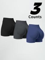 Women's Solid Color High Waist Sports Shorts, High Stretch Casual Comfortable Breathable Seamless Skinny Shorts for Gym Worko...