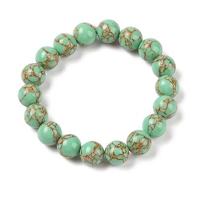 Synthetic Turquoise(Dyed) Round Beaded Stretch Bracelets