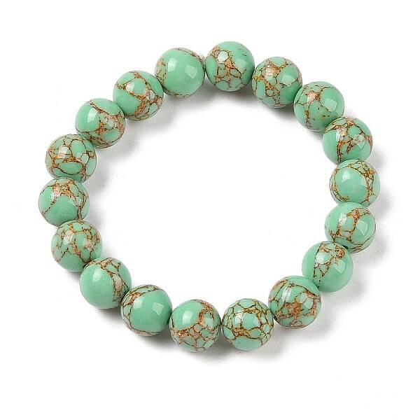Synthetic Turquoise(Dyed) Round Beaded Stretch Bracelets