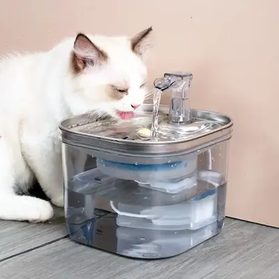 2L Cat Water Fountain, Smart Pet Water Fountain with Filter Element, Visual Water Level Pet Drinking Fountain, Pet Feeding S...