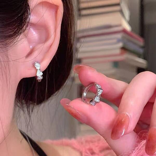 Bowknot Alloy Rhinestone Cuff Earrings
