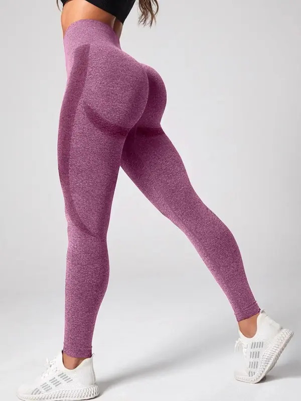 Women's Solid Ruched High Waist Sports Leggings, Sporty High Stretch Seamless Skinny Pants for Yoga Gym Fitness, Summer Outfi...