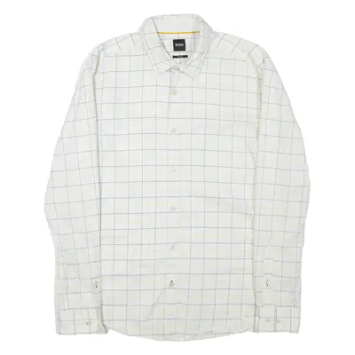 HUGO BOSS Slim Fit Mens Shirt White Check Long Sleeve L