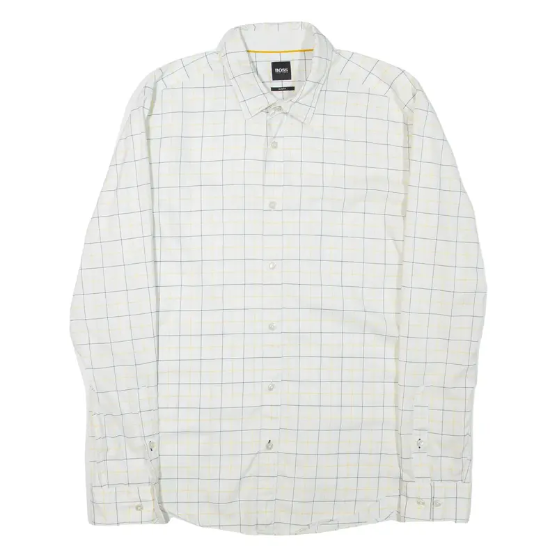 HUGO BOSS Slim Fit Mens Shirt White Check Long Sleeve L