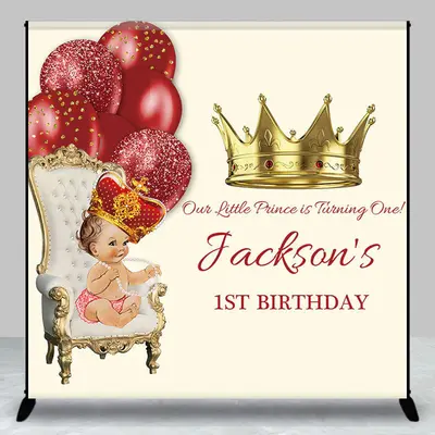 Custom Royal Red Gold Prince First Birthday Backdrop - Aperturee