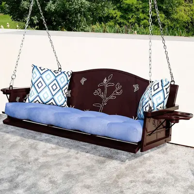 3-Seat Metal Hanging Porch Swing – Outdoor Patio Bench with Comfortable Cushions and Sturdy Frame – Perfect for Relaxing ...