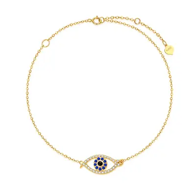14K Gold Cubic Zirconia Evil Eye Charm Bracelet