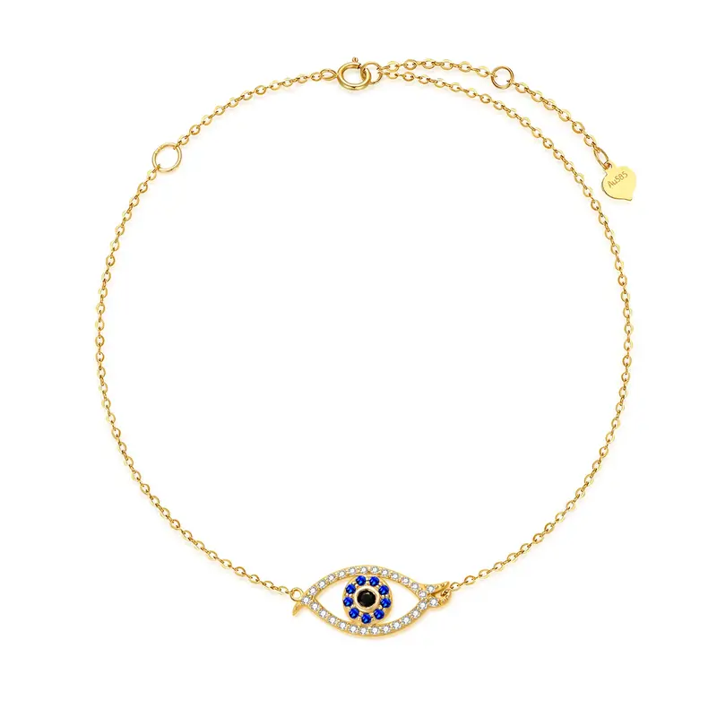 14K Gold Cubic Zirconia Evil Eye Charm Bracelet