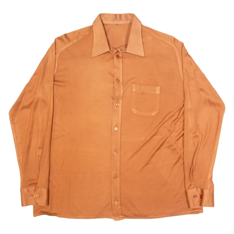 LIBERTY Womens Shirt Orange Collared Long Sleeve Faux Silk L