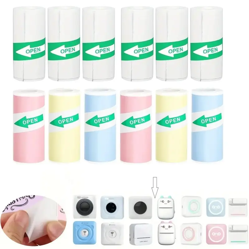 Label Sticker, 3/6/12 Rolls Self Adhesive Thermal Label Printing Paper, Office Label Paper, Print Label Paper for Mini Printe...