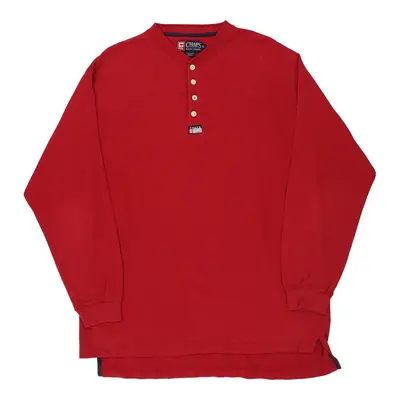 Henley Chaps Ralph Lauren Long Sleeve T-Shirt - XL Red Cotton