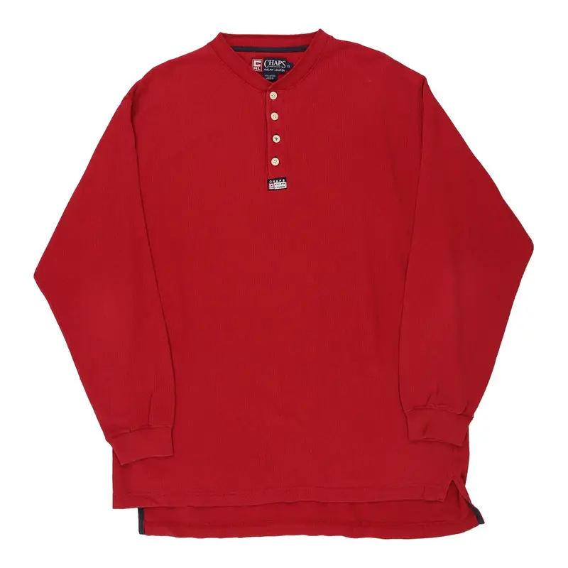 Henley Chaps Ralph Lauren Long Sleeve T-Shirt - XL Red Cotton
