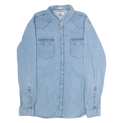 HILFIGER DENIM Western Mens Denim Shirt Blue Long Sleeve L
