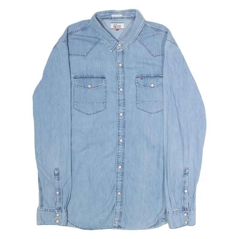 HILFIGER DENIM Western Mens Denim Shirt Blue Long Sleeve L