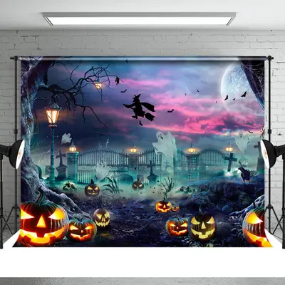 Halloween Punpkins And Boos Scary Night Theme Backdrop - Aperturee