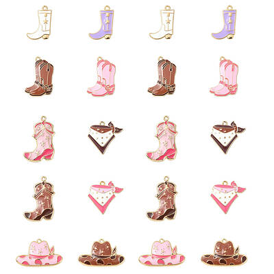 10Pcs 10 Styles West Cowboy Theme Alloy Enamel Pendants