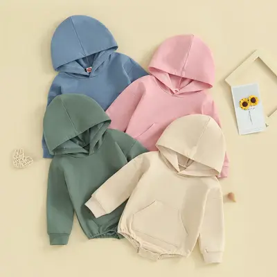 Newborn Baby Boys Girls Hooded Sweatshirt Long Sleeve Hoodie Solid Front Pocket Romper Infant Baby Fall Winter Spring Outfits