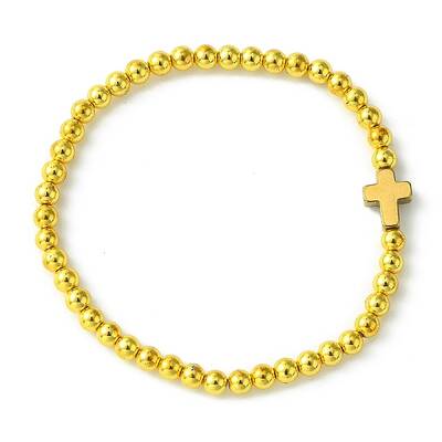 4mm Round Synthetic Non-magnetic Hematite Beaded Stretch Bracelets