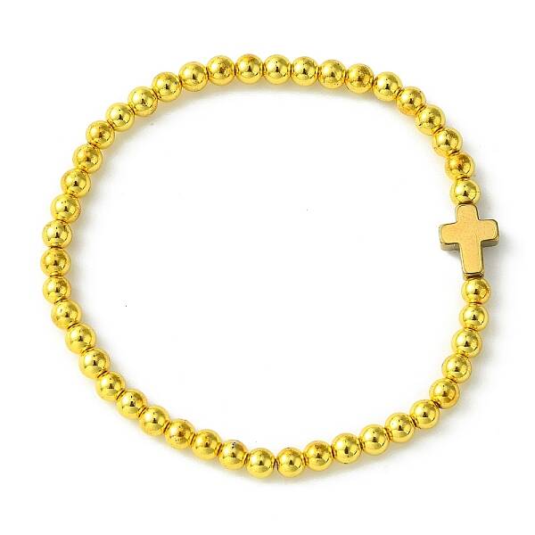 4mm Round Synthetic Non-magnetic Hematite Beaded Stretch Bracelets