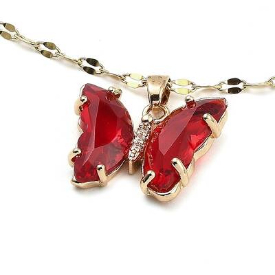 Butterfly Light Gold Brass Micro Pave Cubic Zirconia Pendant Necklaces