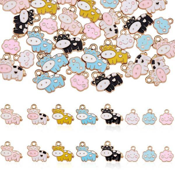 40Pcs Cow Enamel Charm Pendant Colorful Alloy Enamel Charm Animal Pendant for Jewelry Necklace Bracelet Earring Making Crafts