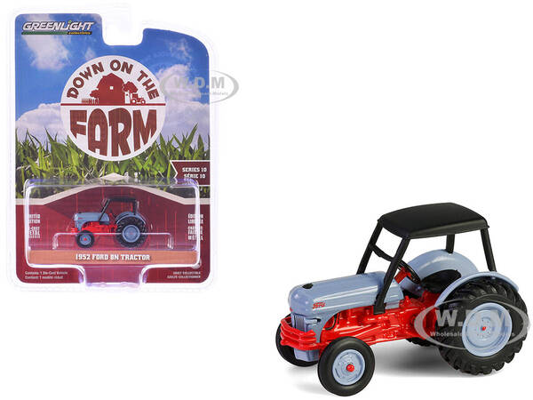1952 Ford 8N Tractor Red and Gray with Black Canopy Down on the Farm Series 10 1/64 Diecast Model by Greenlight