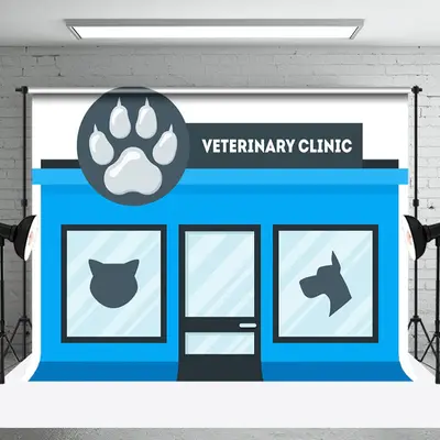 Paw Blue Veterinary Clinic Dance Backdrop For Kids - Aperturee