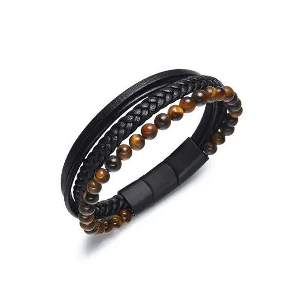 Diverse Men's Leather Bracelet with Beads B1G00208