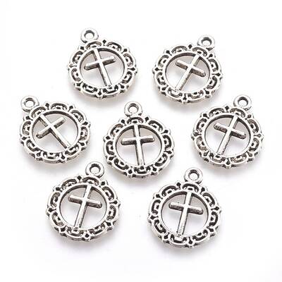 Tibetan Style Flat Round with Cross Alloy Pendants