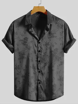 Men's Ditsy Floral Print Button Front Shirt, Regular Fit Short Sleeve Collar Shirt for Summer, Casual Men's Clothes for Beach...