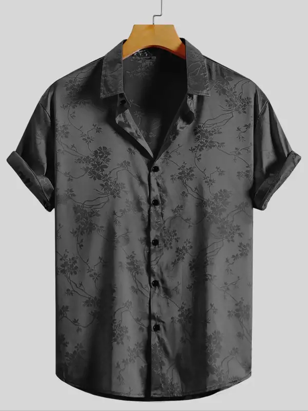 Men's Ditsy Floral Print Button Front Shirt, Regular Fit Short Sleeve Collar Shirt for Summer, Casual Men's Clothes for Beach...