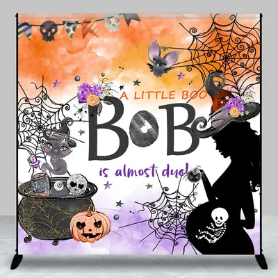 Custom Little Boo Is Almost Due Halloween Backdrop