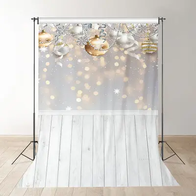 Aperturee Gold Silver Ball Ribbon With Wood Christmas Backdrop
