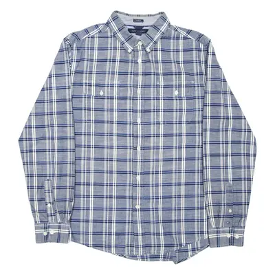 TOMMY HILFIGER Mens Shirt Blue Check Long Sleeve L
