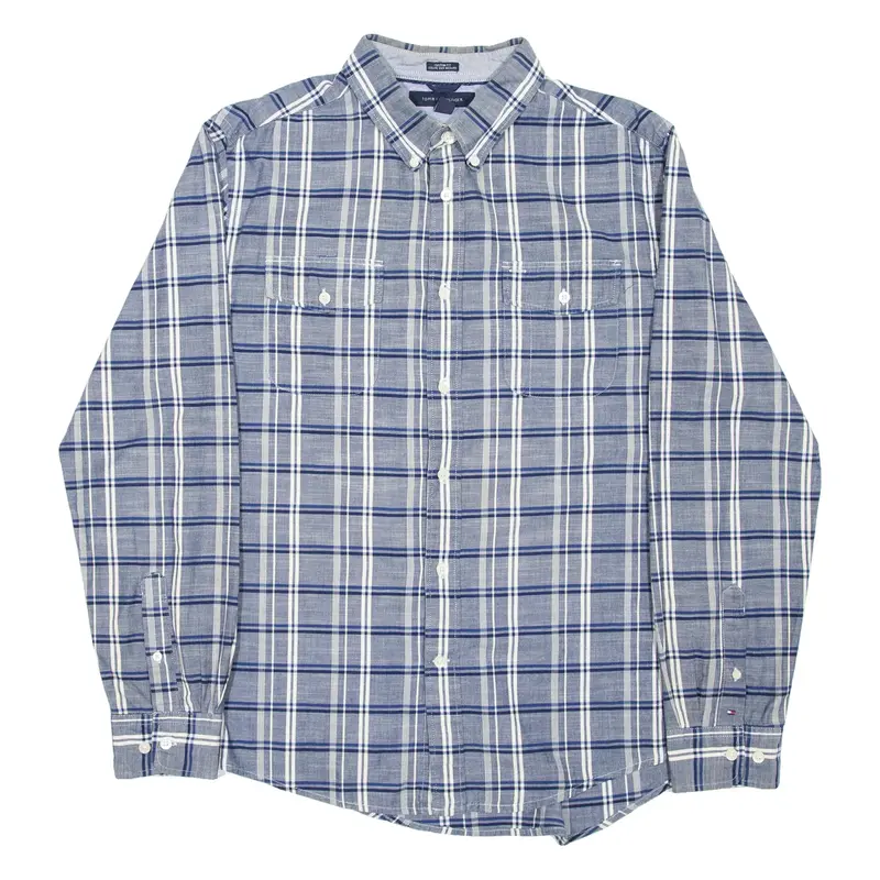 TOMMY HILFIGER Mens Shirt Blue Check Long Sleeve L