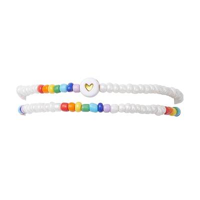 2Pcs 2 Styles Heart Glass Seed Beaded Stretch Bracelet Sets