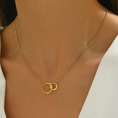 Stainless Steel Double Ring Twisted Chain Necklaces for Women's Casual Daily Wear