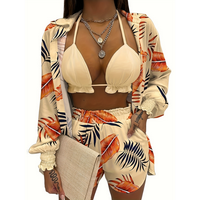 UOUA 3pcs Swimsuits for Women Hawaiian Outfits Floral Tropical Bikini & Short Sets Summer Beach Sexy Cover Ups Luau Party Tum...