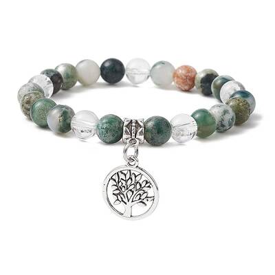 Natural Tree Agate Round Bead Stretch Bracelets