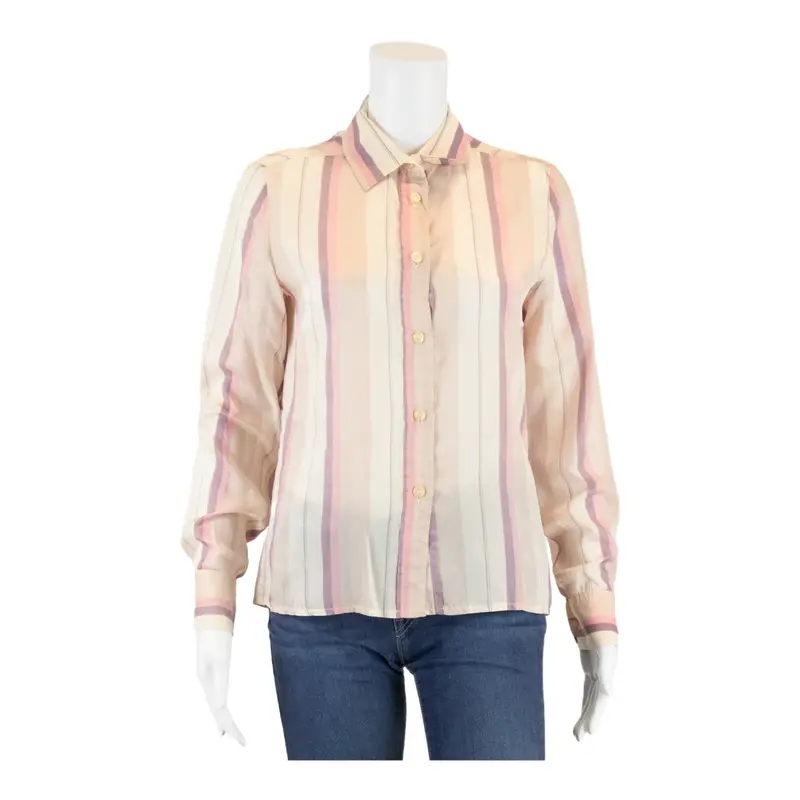 Blouse Pink 90s Collared Striped Long Sleeve Womens S