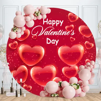 Aperturee Red Love Glitter Round Valentines Day Backdrop