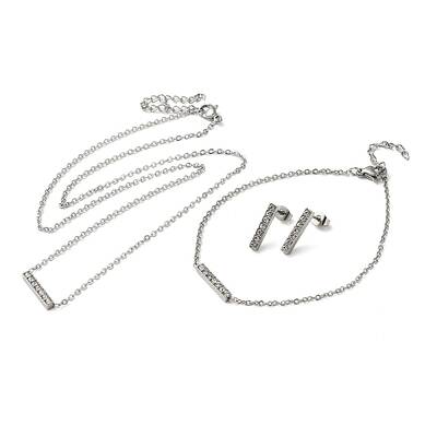 Rectangle 304 Stainless Steel Rhinestone Pendant Necklaces & Bracelets & Stud Earrings Sets for Women