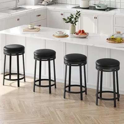 Garvee 24 Swivel Bar Stools Set of 4 with Footrest, Modern Counter Height Barstools with PU Leather Upholstered and Metal Fr...