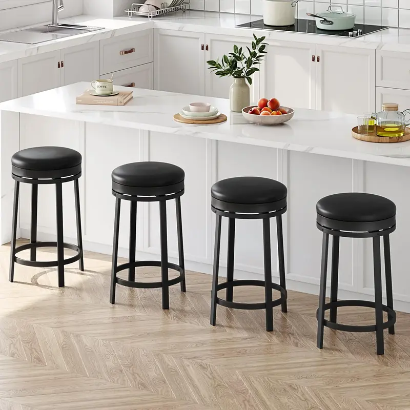 Garvee 24 Swivel Bar Stools Set of 4 with Footrest, Modern Counter Height Barstools with PU Leather Upholstered and Metal Fr...