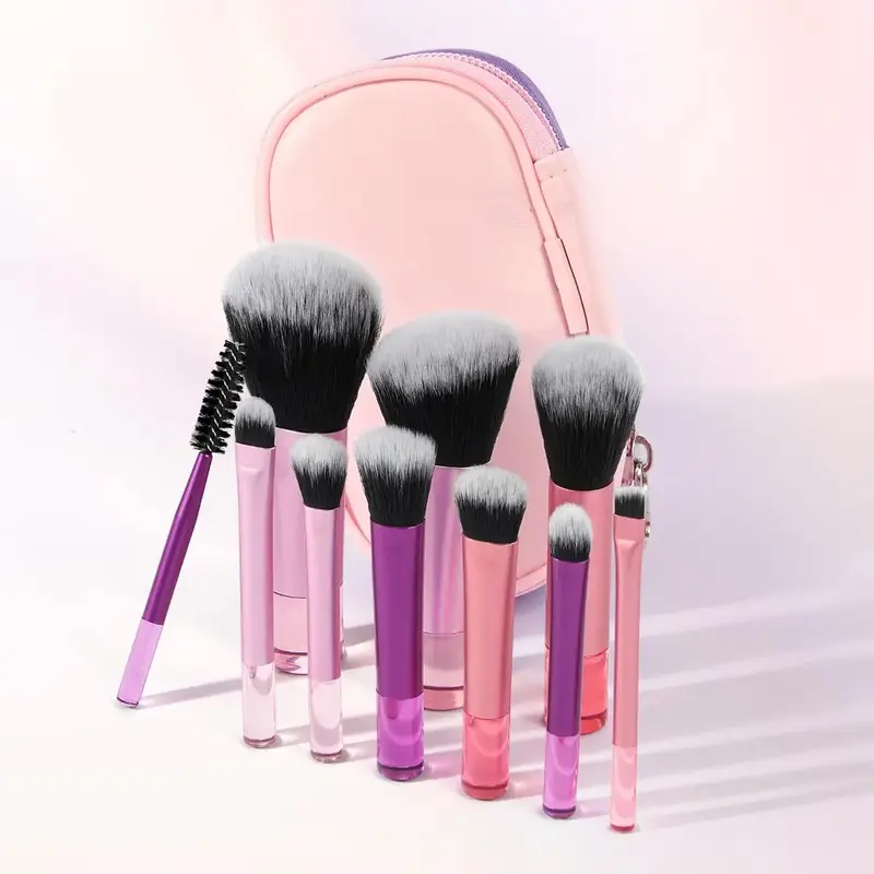 MAANGE Portable Travel Makeup Brush Set with Storage Bag, 10pcs Soft Bristle Makeup Brush & 1 Count Storage Box, Professional...