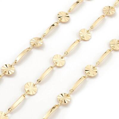 Brass Curved Rectangle & Flat Round Link Chains