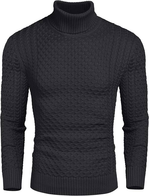 Slim Fit Turtleneck Twisted Sweater (US Only), Dark Gray / M
