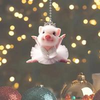 Cute Cartoon Pig Design Car Rearview Mirror Hanging Ornament, Acrylic Car Interior Decoration, Car Accessories for Women & Gi...