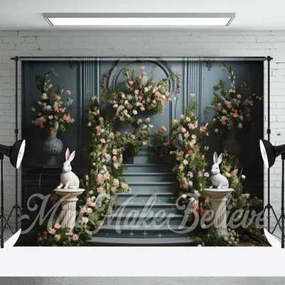 Green Ladder Plants Flowers Rabbit Easter Backdrop - Aperturee